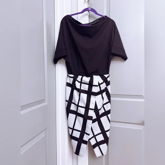 New York & Company Black & White Geometric Midi Dress Size Medium - Picture 3 of 4